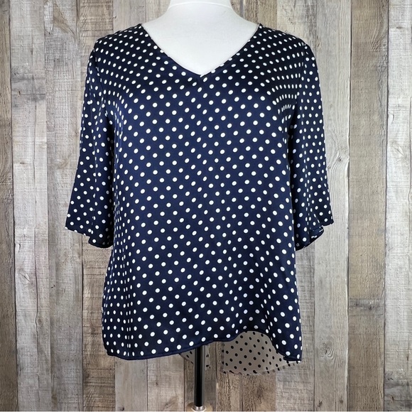 Coco Bianco XL Navy Blue Top with White Polka Dots & High Low Ducktail B… - Picture 2 of 12